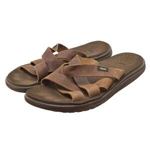 Teva VOYA Mens Sz 12 Slide Slip-On Brown Leather Upper Sandals (HF37)